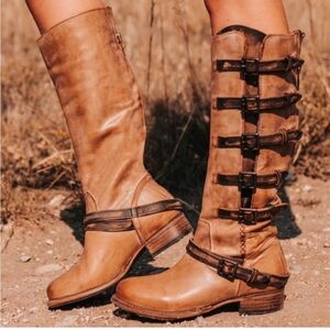 Excellent Freebird by Steven Remy Strappy Boots-Taupe Multi Size 8